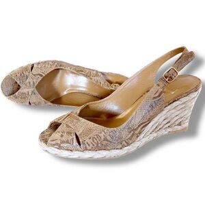 Stuart Weitzman Metallic Gold Snake Print Espadrille Platform Wedge Slingback 9